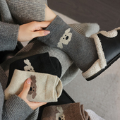 羊毛小狗袜子女中筒袜ins潮秋冬可爱日系复古堆堆袜冬天保暖长袜