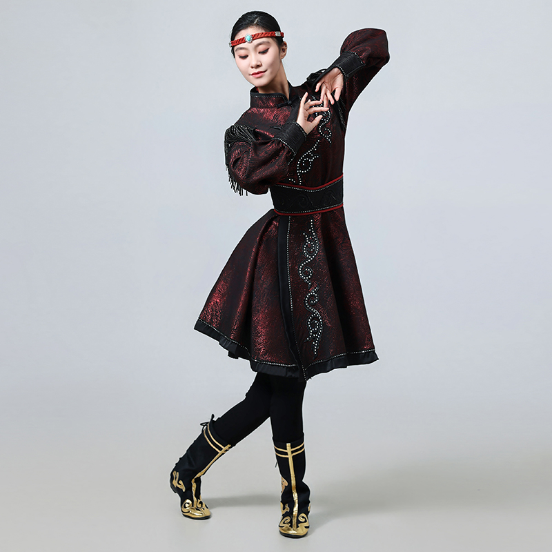 诗菲艺2024年冬季暗黑红纹舞蹈服