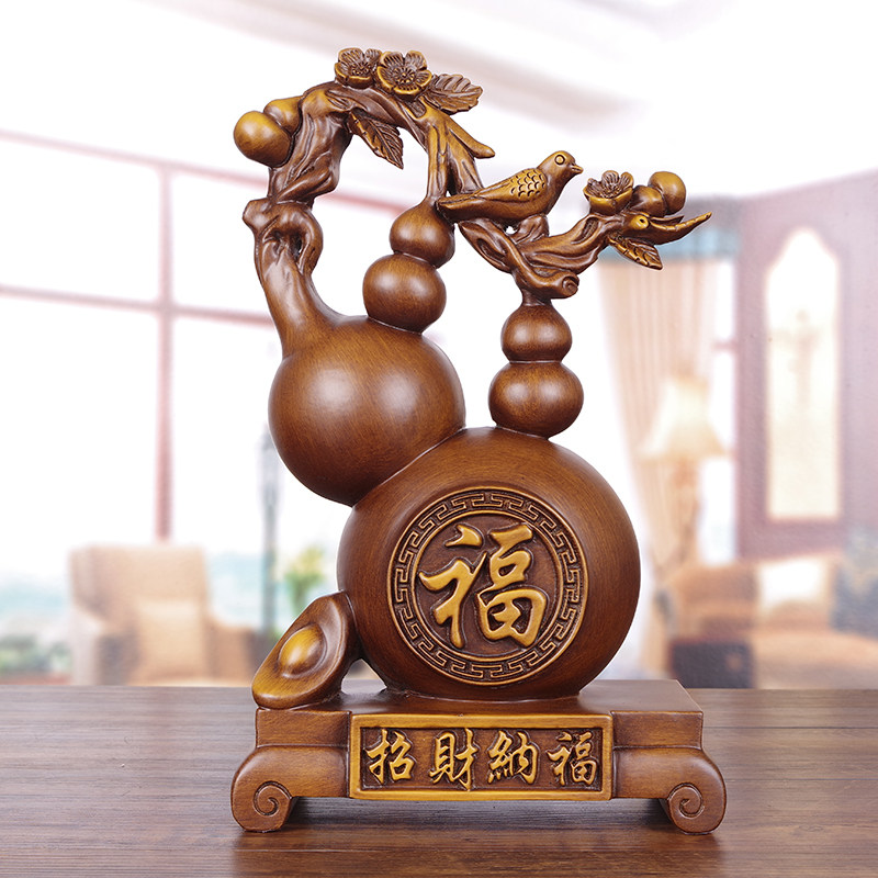 实木雕葫芦摆件招财纳福红木质客厅酒柜电视柜装饰品乔迁新居礼物
