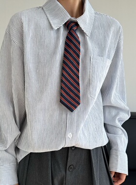 19otiwtt 学院风懒人免打领带衬衫装饰日系条纹领结百搭复古jk/dk