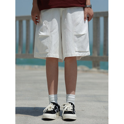 19otiwtt美式高街弧形拼接纯色休闲短裤男夏季情侣简约百搭七分裤