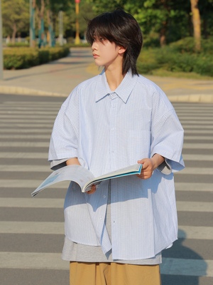 日系潮牌夏款工装短袖衬衫宽松