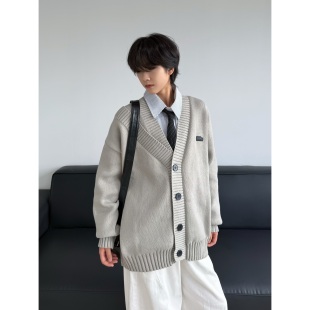 19otiwtt日系复古加厚开衫 男 毛衣宽松休闲双领设计外套慵懒针织衫