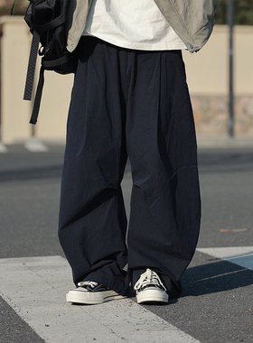 19otiwtt美式高街纯色伞兵工装裤男春秋薄款宽松阔腿休闲裤冲锋裤