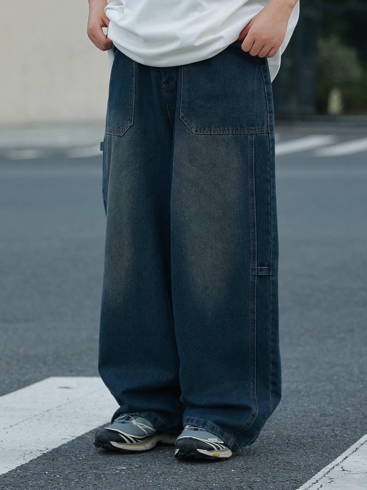 19otiwtt美式复古百搭休闲直筒裤水洗做旧牛仔渐变设计感垂感裤男