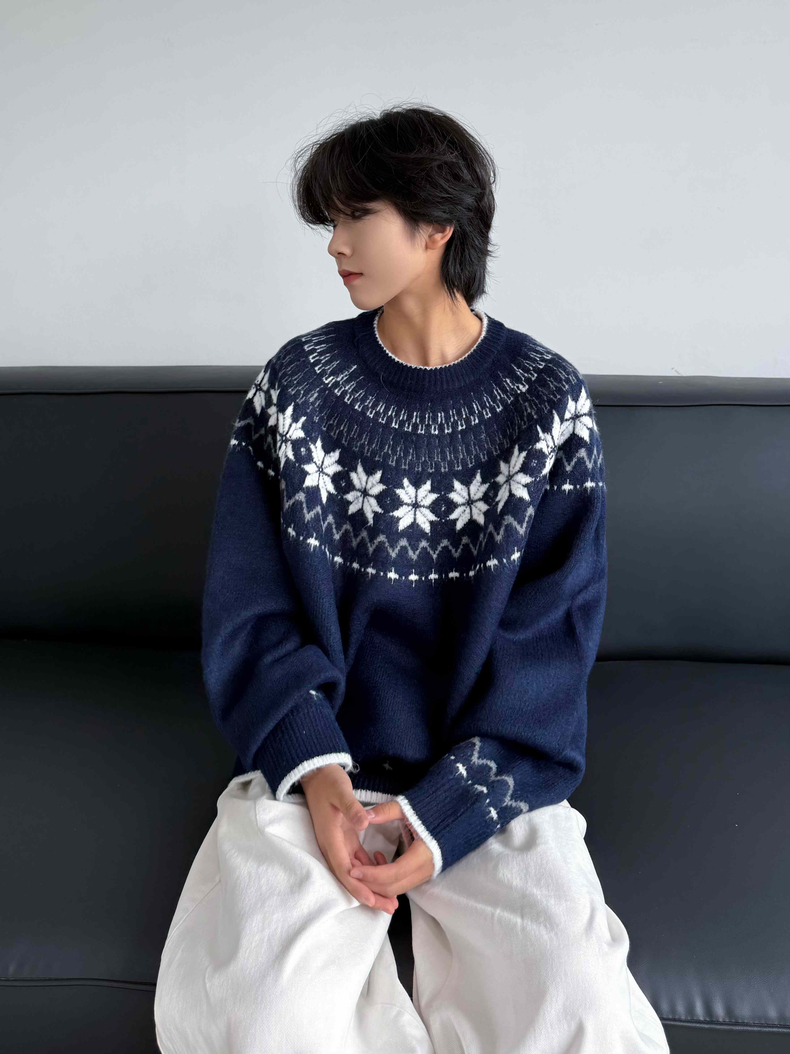 日系简约费尔岛慵懒针织衫