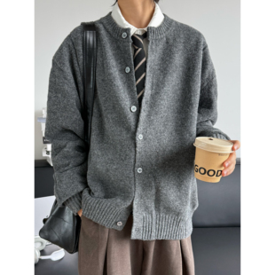 19otiwtt秋冬针织开衫毛衣男女圆领重磅慵懒风保暖线衣高智感外套