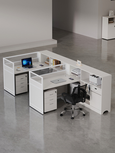 现代简单的f形办公室屏幕卡槽工作人员工作站分区财务表2人工作人