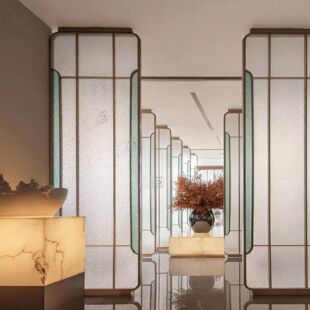 不锈钢轻奢长虹玻璃格栅屏风餐厅卫生间隔断现代简约酒店入户玄关