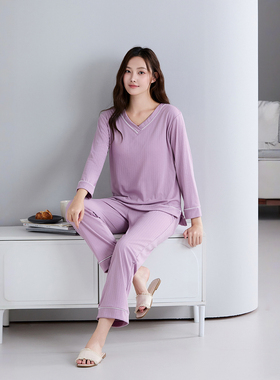 带胸垫纯棉睡衣女士春秋季长袖套头可外穿罩杯一体化家居服套装冬