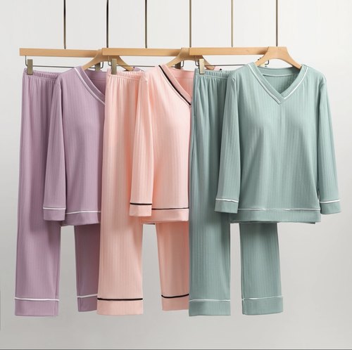 女纯棉带胸垫两件套睡衣