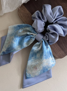 星空蓝感油画缎面大肠发圈扎头发发绳优雅头绳丸子头发饰女夏