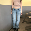 不贴腿阔腿宽松百搭辣妹直筒裤 MYFC低腰浅蓝色牛仔裤 女2025新款