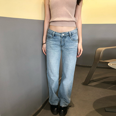 MYFC低腰浅蓝色牛仔裤女辣妹直筒