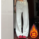 子 加绒高腰小个子宽松慵懒直筒裤 MYFC白色阔腿牛仔裤 女2025新款