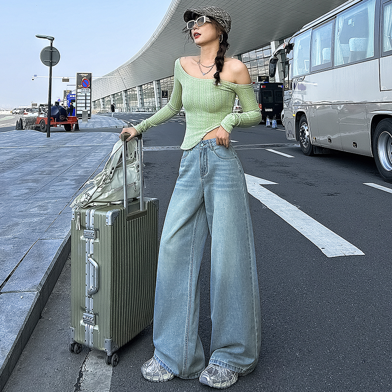 MYFC浅蓝色阔腿裤女2025春季修身