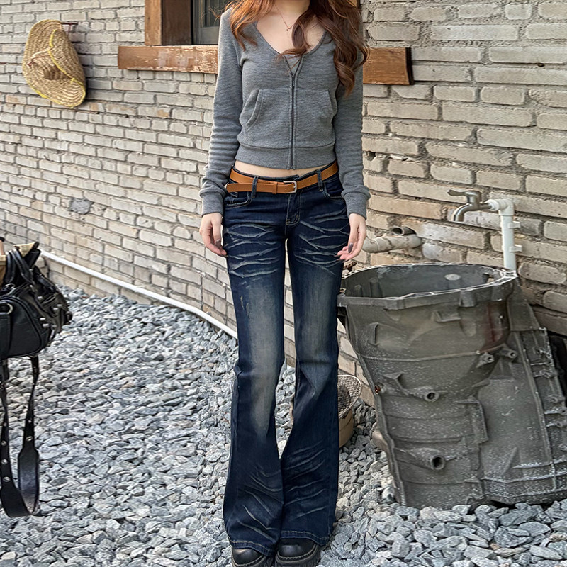 MYFC美式复古微喇牛仔裤女低腰显瘦弹力修身水洗压褶猫须纹喇叭裤,女装/女士精品,牛仔裤,淘宝优惠券,粉丝福利购,淘宝优惠卷