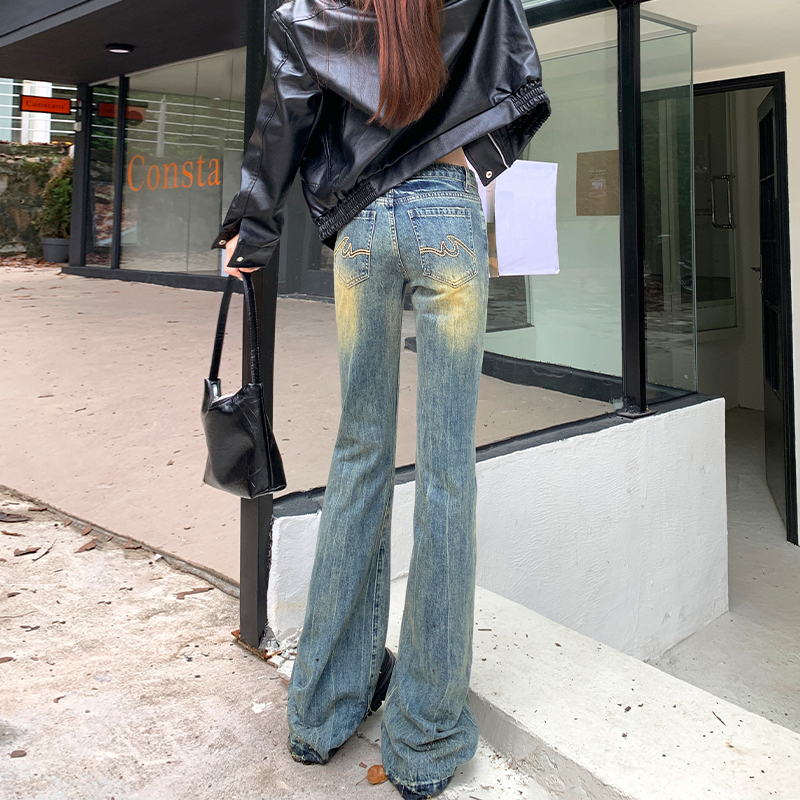 美式复古怀旧低腰微喇叭牛仔裤女