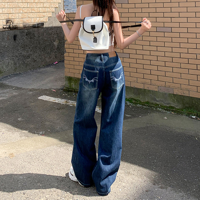 MYFC深蓝色美式阔腿牛仔裤女2025