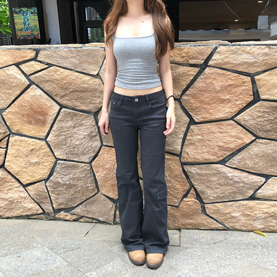 美式低腰微喇叭牛仔裤女修身