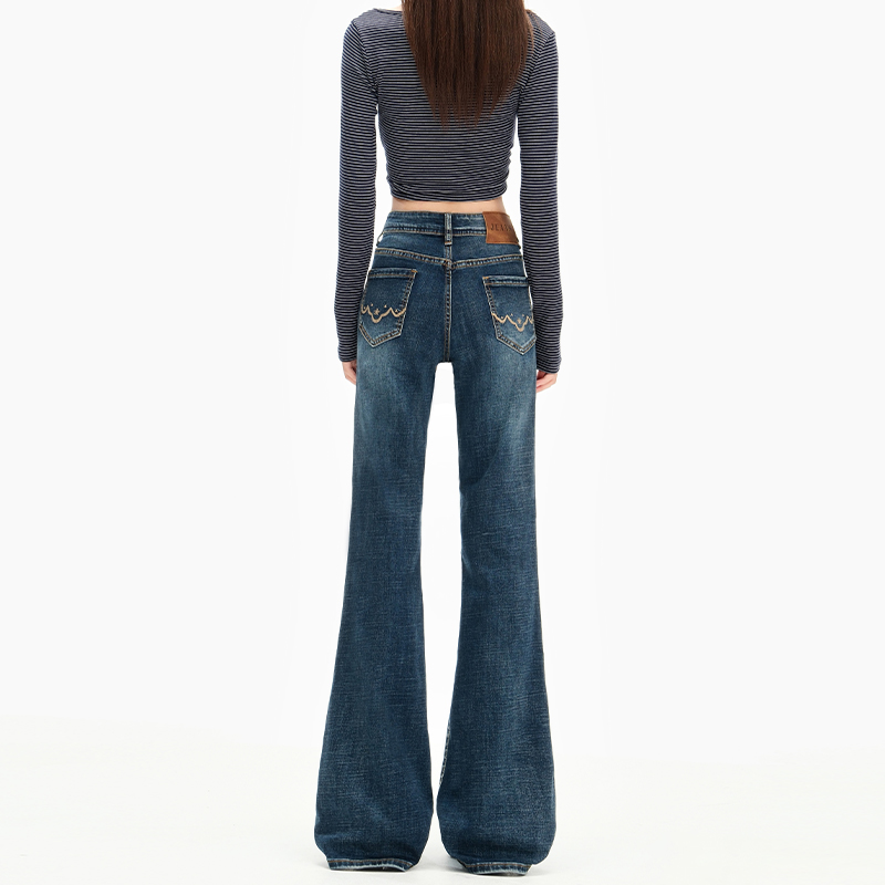 复古蓝低腰微喇牛仔裤女