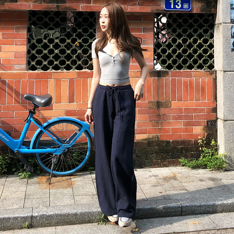 天丝亚麻速干阔腿休闲裤女宽松