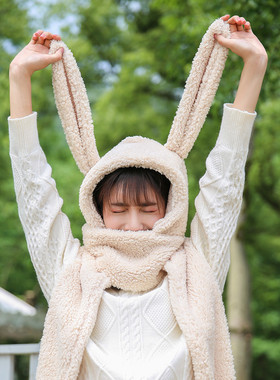 冬季保暖可爱兔子耳朵毛绒女帽子