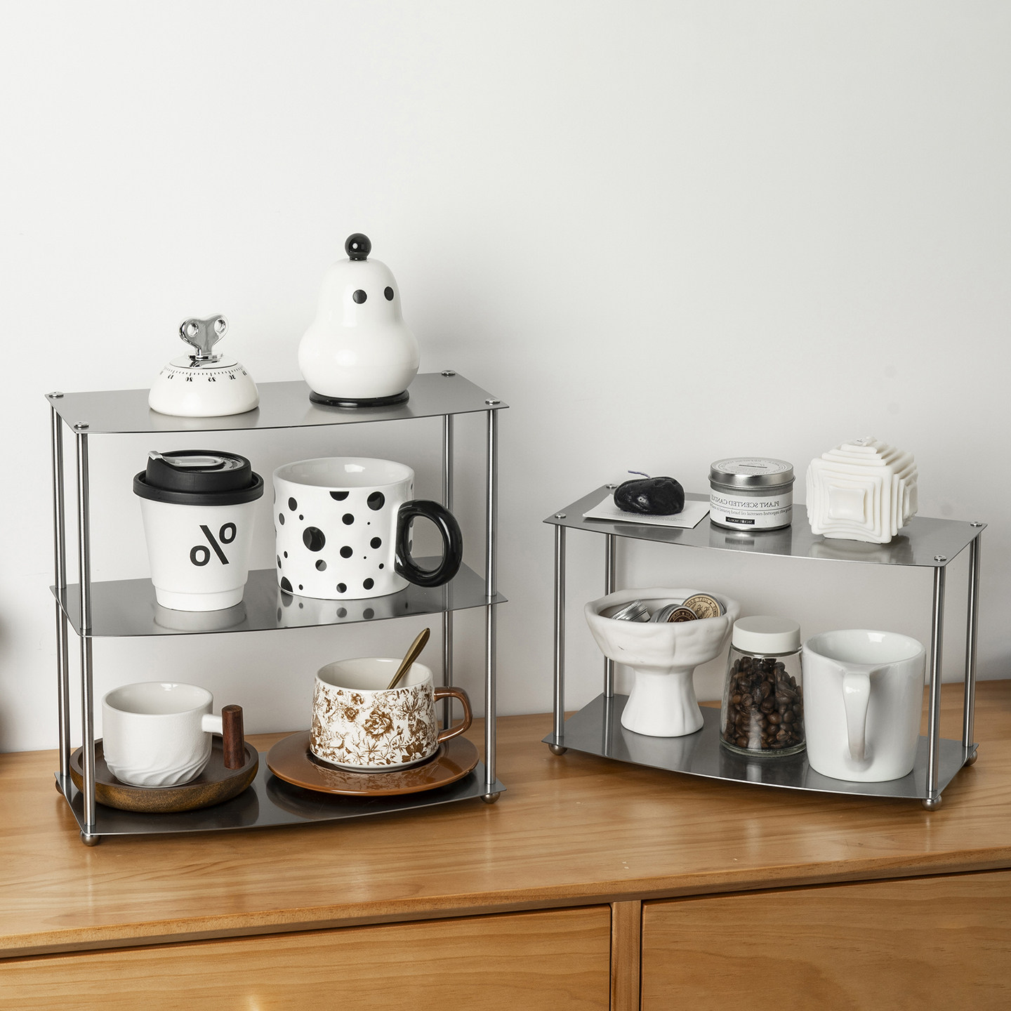 不锈钢水杯展示收纳架咖啡杯置物整理架亚克力多层香水分格神器盘