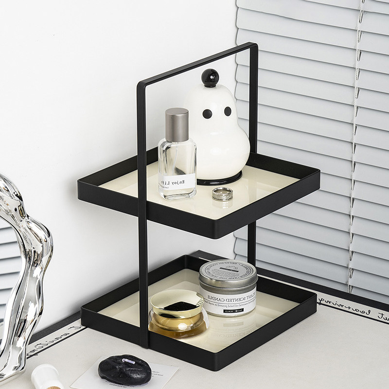 双层带提手亚克力桌面收纳架置物托盘杂物香水薰化妆护肤品整理盒