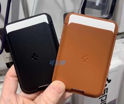 Spigen适用苹果16pro卡包官网MagSafe磁吸证件夹iphone15promax皮革卡包吸附动画13超薄真皮背夹13promax皮质