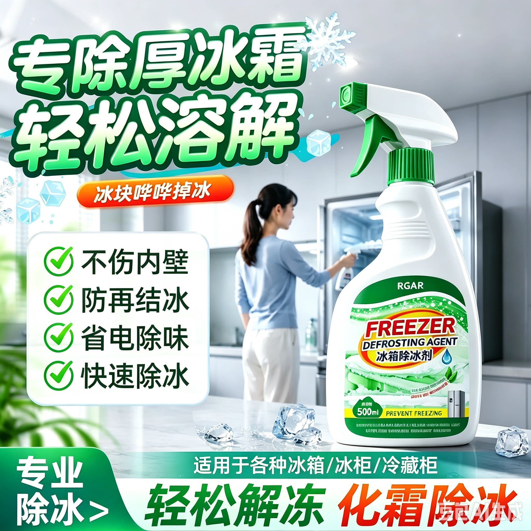 冰箱专用除霜除冰剂除臭神器防结冰化家用强效解冻器冰柜快速去冰