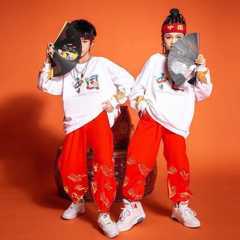 儿童喜庆演出服国庆中国风街舞潮服小学生运动会服装啦啦队表演服