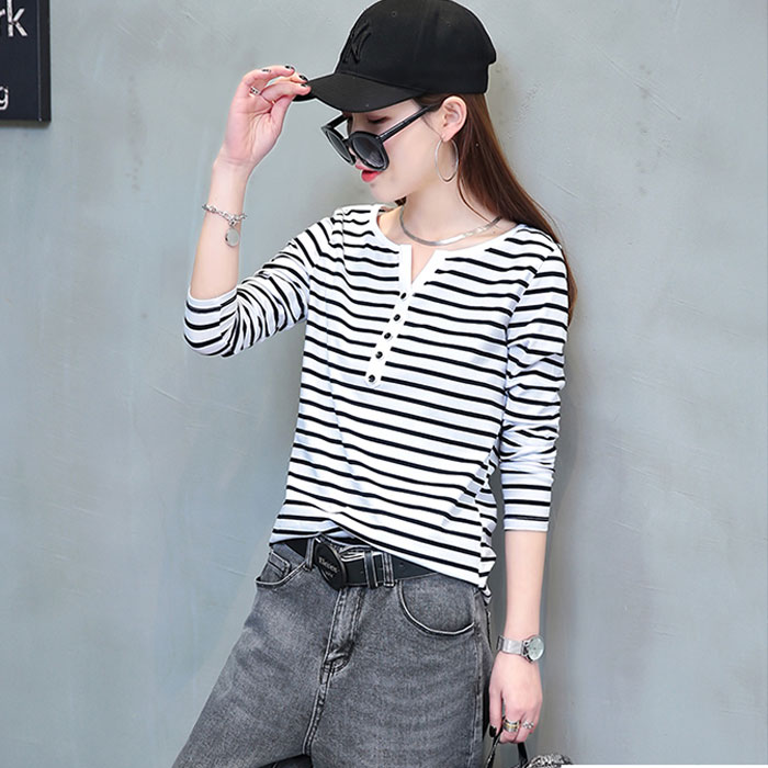 纯棉条纹T恤女2025年秋季韩版上衣时尚海魂衫百搭洋气长袖打底衫