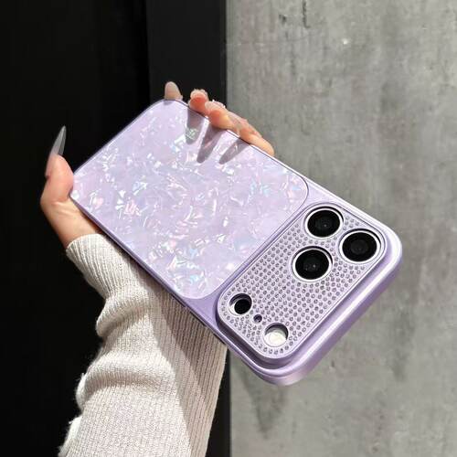 适用iPhone17promax手机壳苹果16prmax镶钻大视窗镜头15pro贝壳纹女款奢华14高档防摔13超薄保护外壳