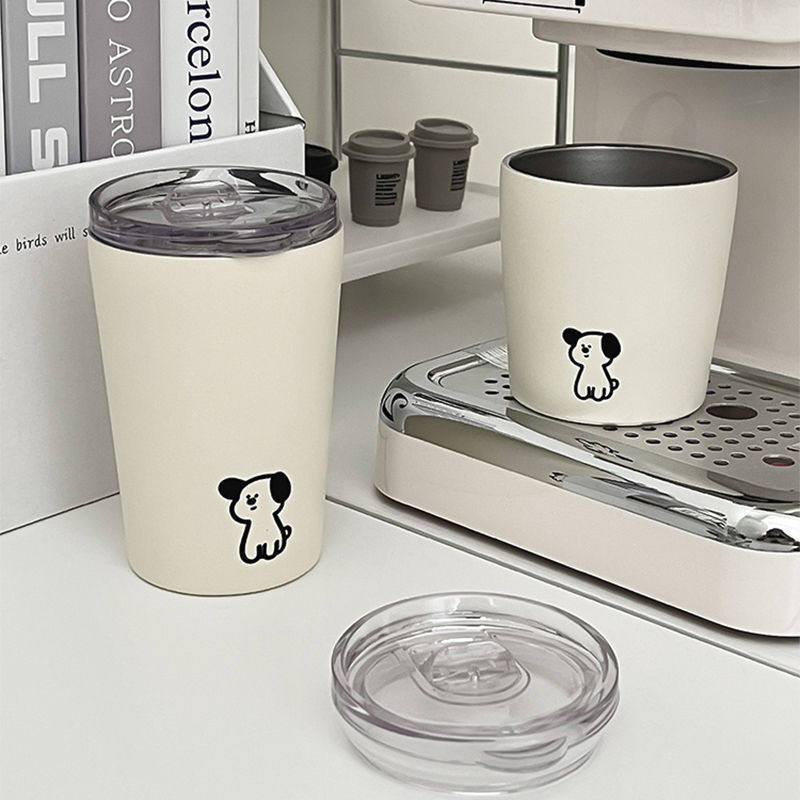 可爱小狗美式咖啡杯办公室ins风不锈钢磨砂保冷保温杯高颜值杯子