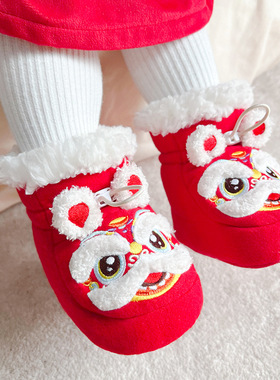 冬季新生婴儿鞋子男女宝宝学步鞋小孩满月周岁红色虎头鞋软底棉鞋