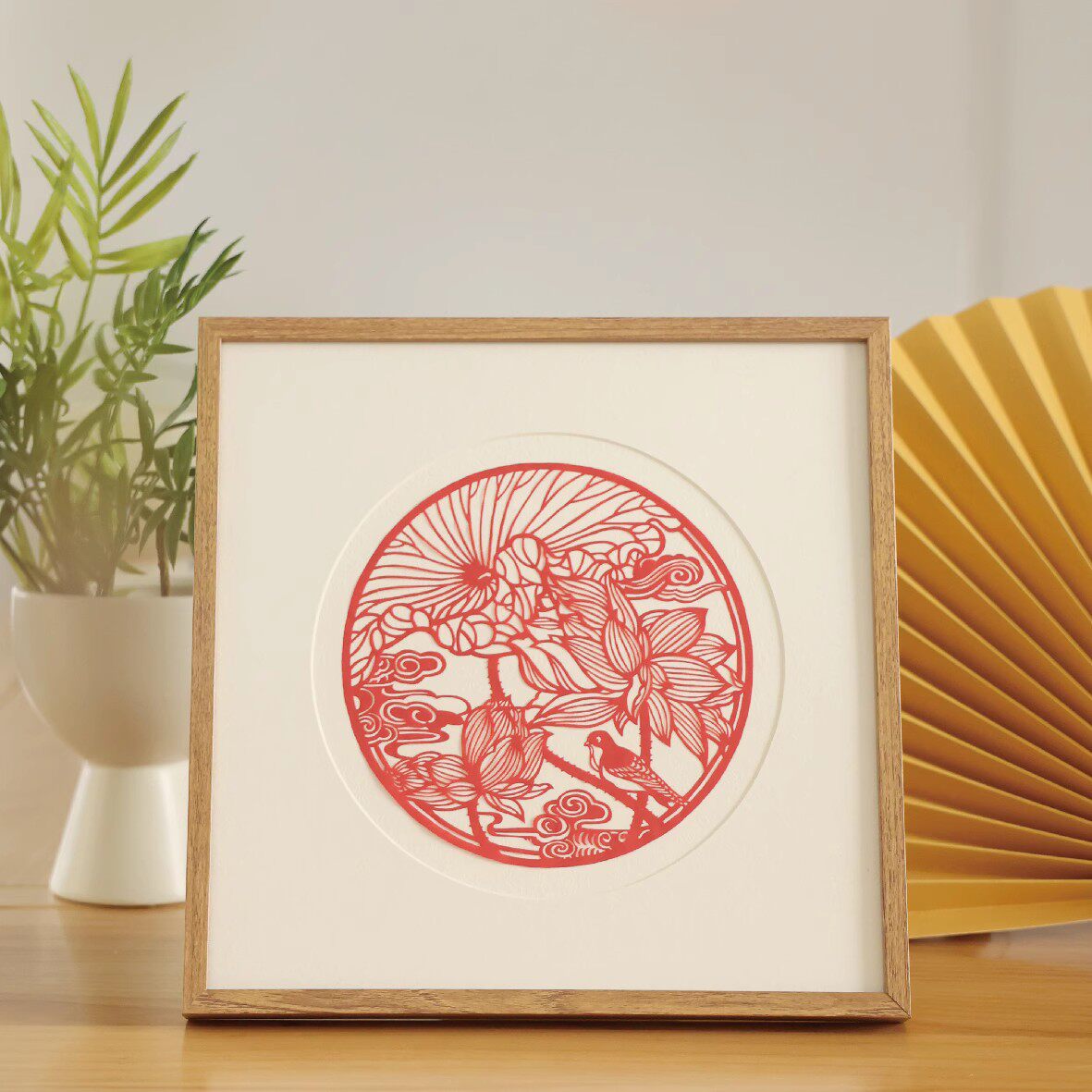 非遗文化佛山纯色剪纸禅荷系列纯手工文创工艺品家居装饰商务礼品