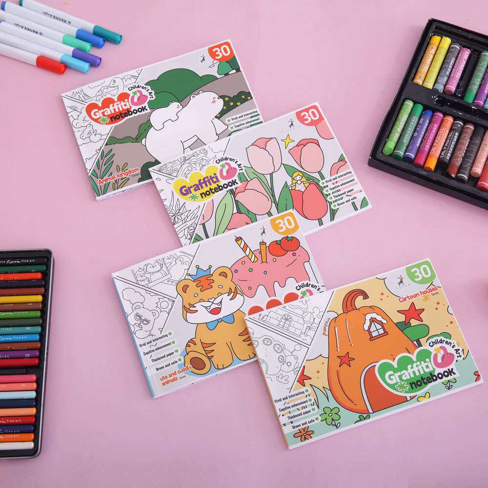 卡通便捷涂鸦本儿童水彩涂色本幼儿启蒙涂画本30张儿童填色本