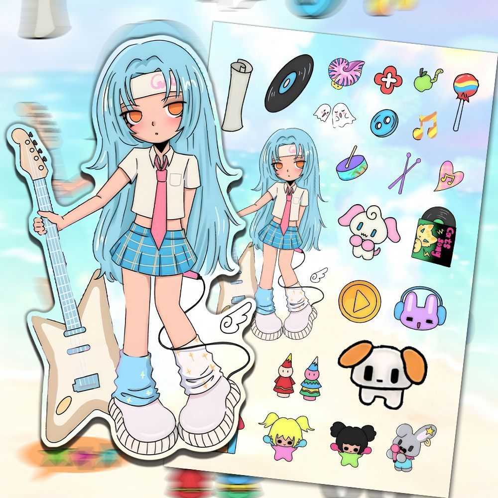 800贴高颜值夏日少女拼贴切膜贴纸二次元可爱韩系少女手账素材diy