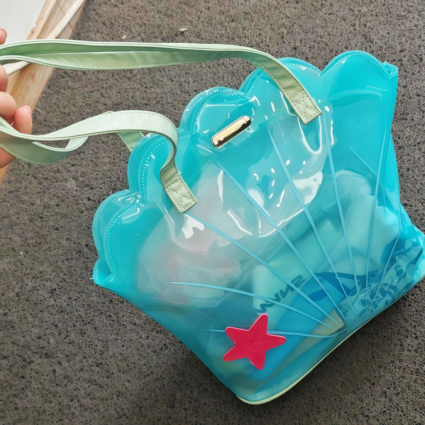 海蓝贝壳游泳包干湿分离防水大容量女式可爱手提轻便运动健身包
