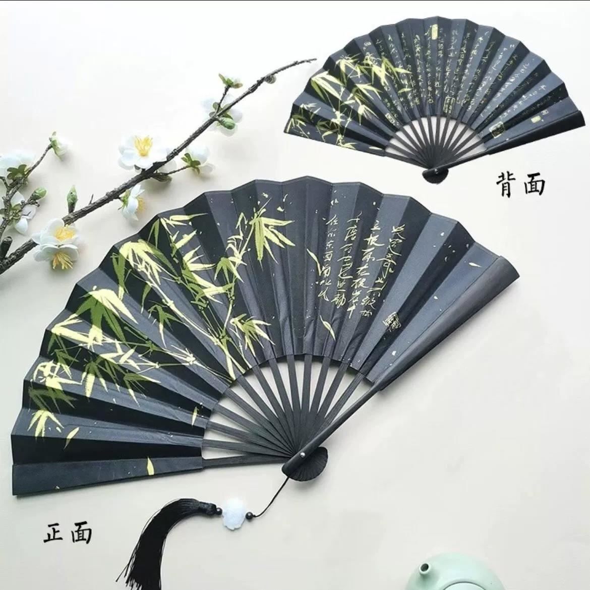 ch瓷爹骨扇古风折扇中国风折叠扇烫金男扇棋魂同款扇子沈兰舟折扇 - 实物图