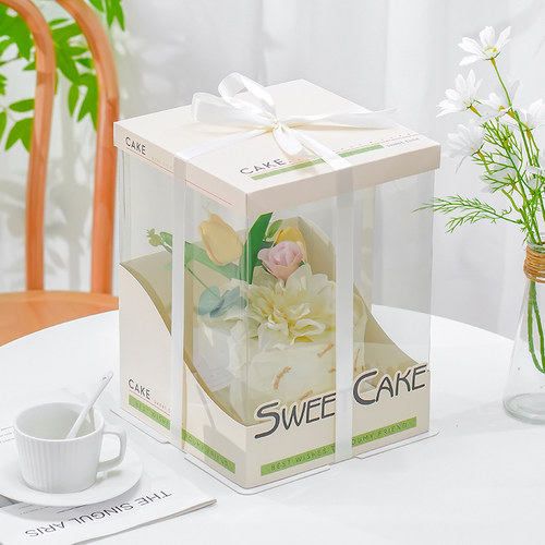 新款腰封蛋糕包装盒刀叉盒生日透明蛋糕盒子6六8八10十12寸单双层