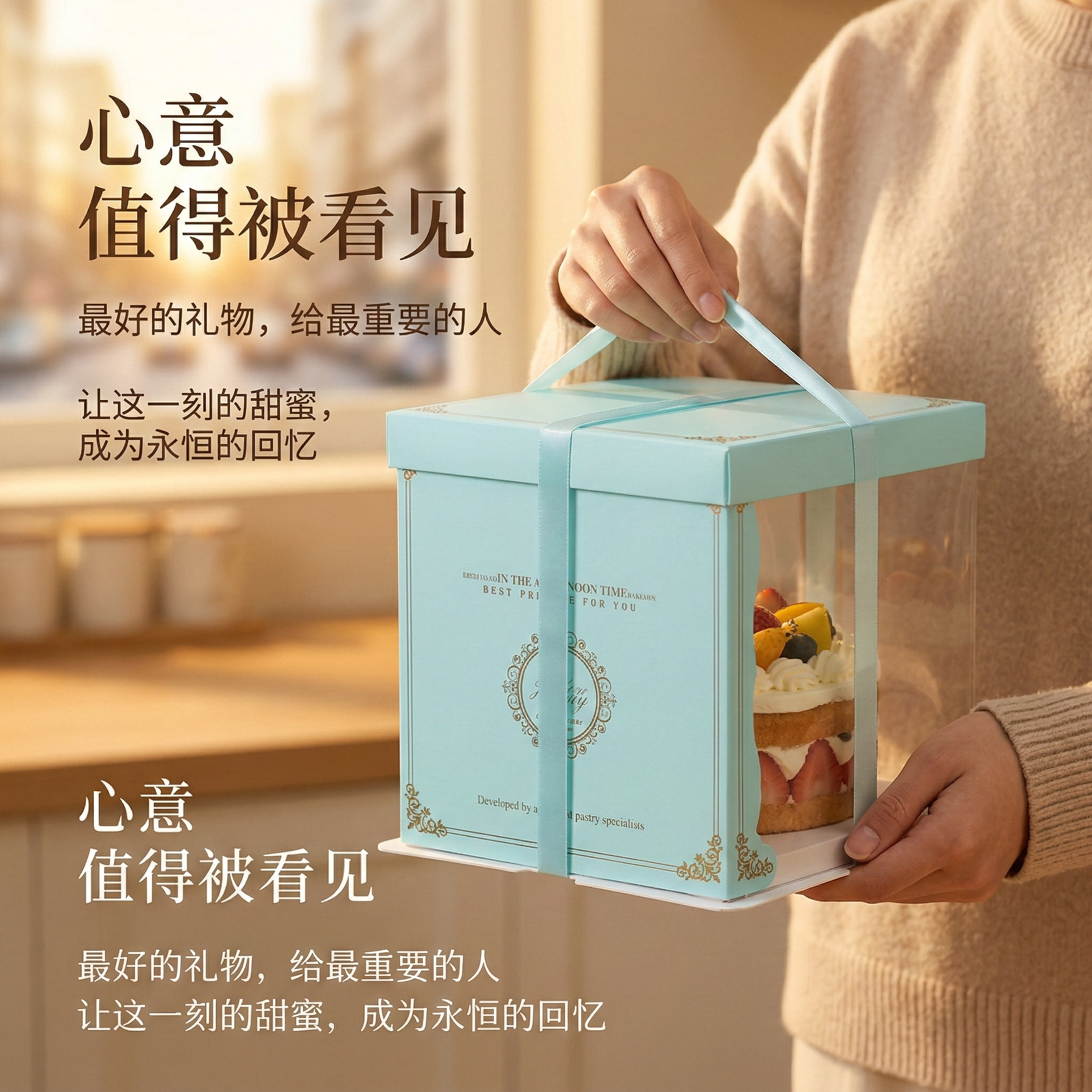 网红半透明生日蛋糕盒子包装盒6六8八10十12寸单双层简约加厚底托