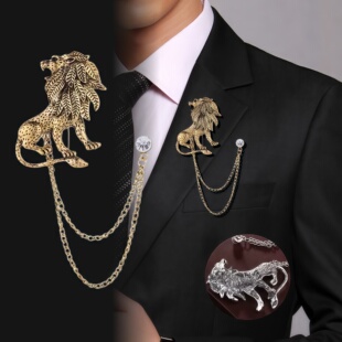 欧美复古英伦黄金狮子胸针男士西装外套别针配饰霸气时尚搭配饰品