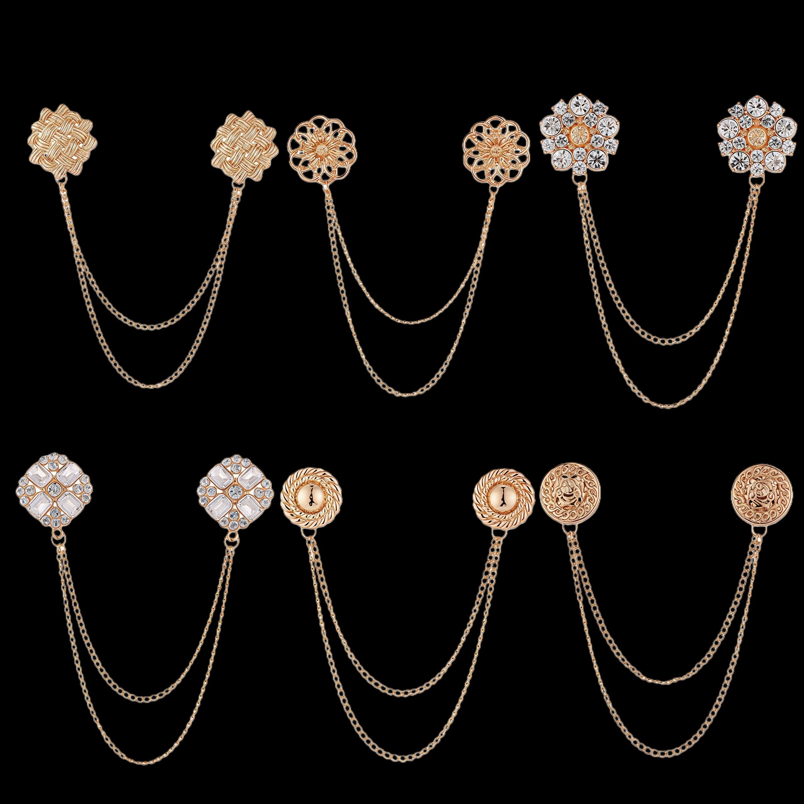 欧美复古链条流苏胸针高档西装衬衫领扣领针植物花卉别针配饰饰品