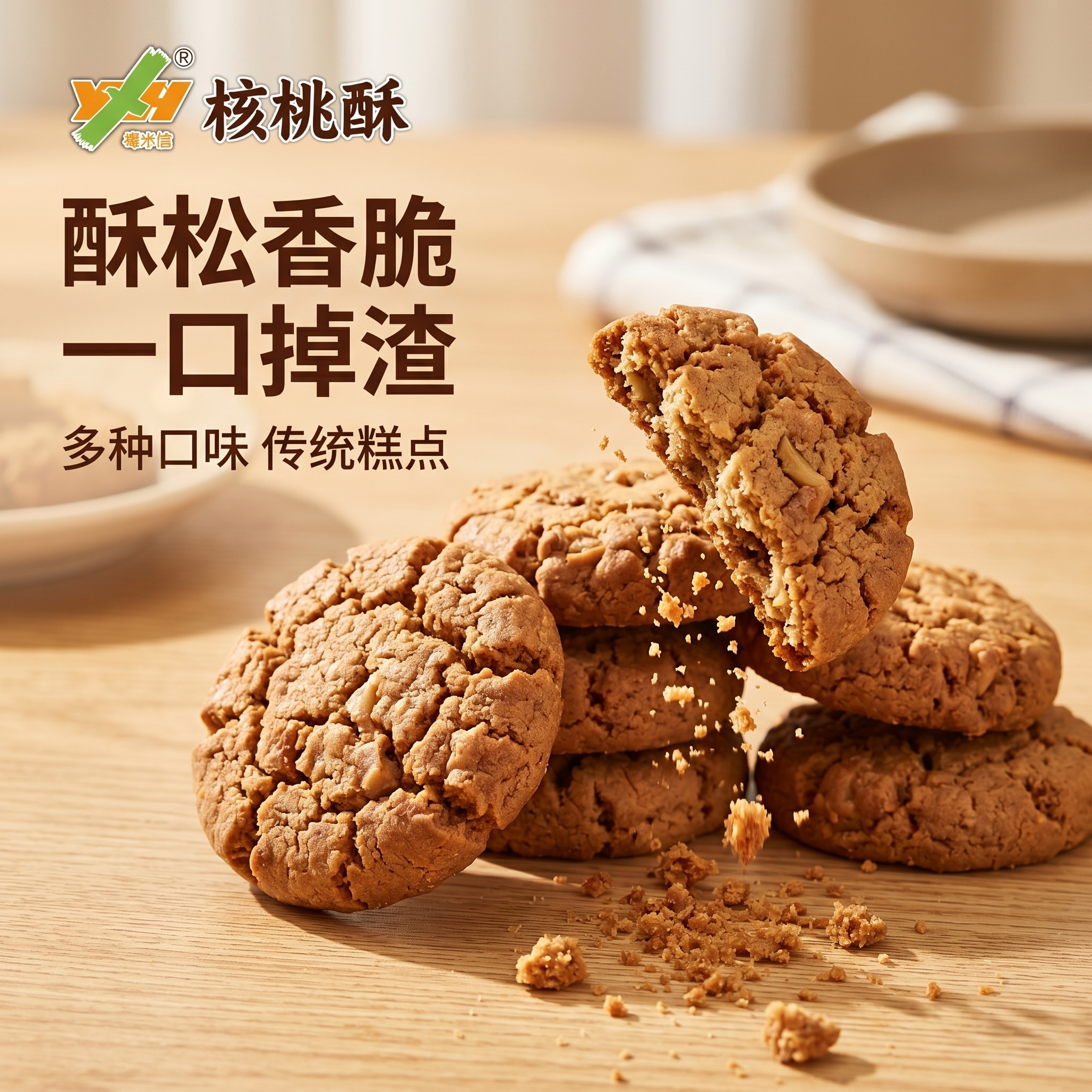 粤鸿桃酥新中式糕点心饼干老式零食休闲小吃食品惠州特产核桃酥