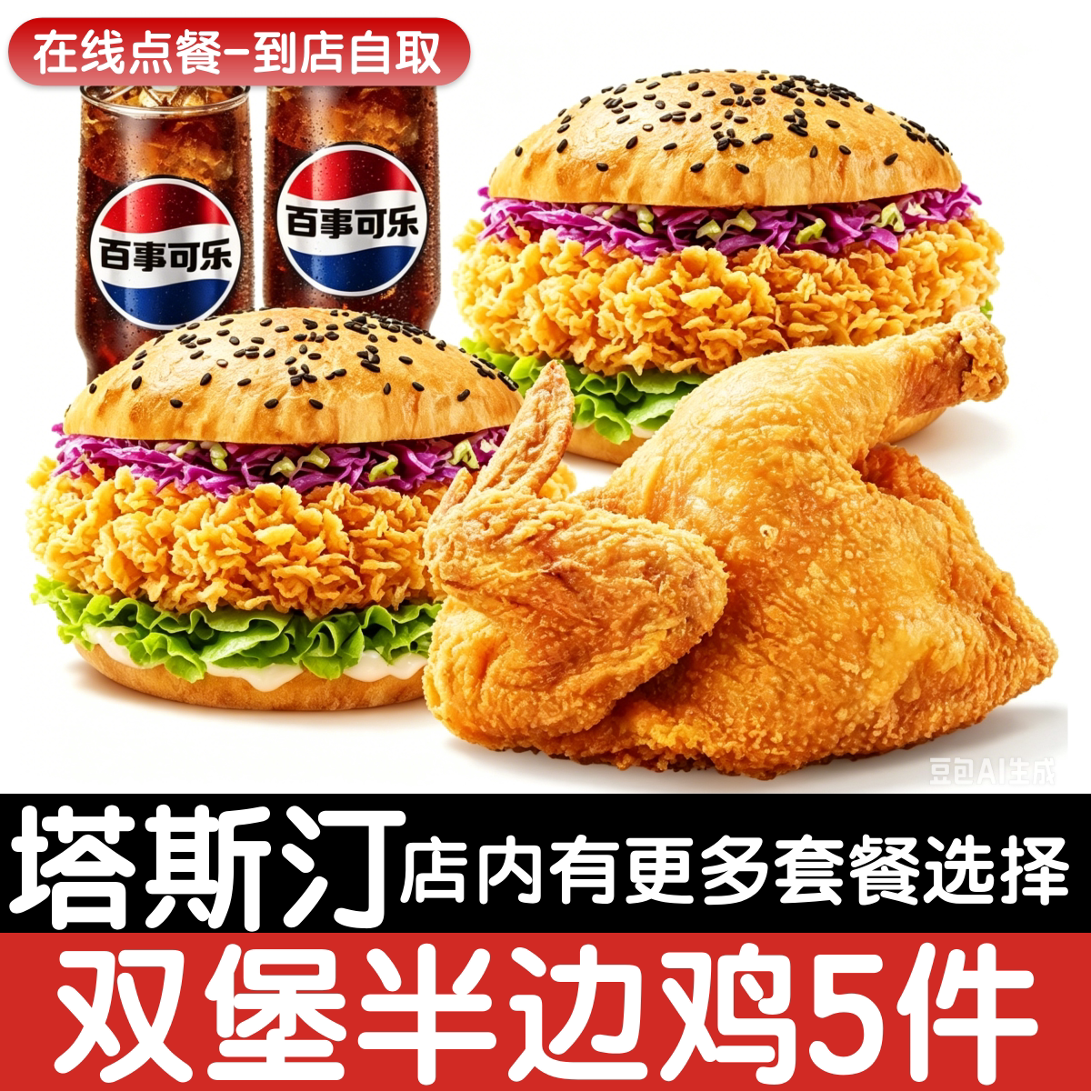 【塔斯汀代下单】 双堡半边鸡嗨吃5件套自助点餐优惠券自动发货