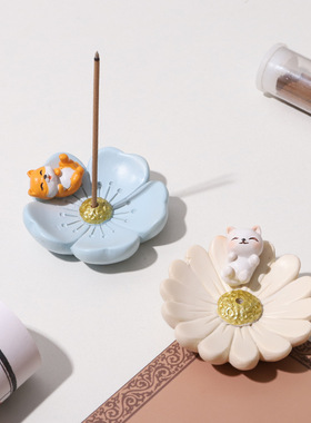 跨境树脂樱花线香架创意香插盘日式杂货工艺品禅意摆件家居饰品