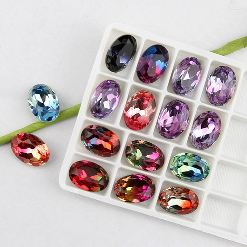 13x18mm无孔蛋型椭圆碧玺钻 渐变色K9椭圆碧玺钻手缝钻 diy饰品