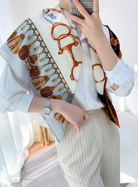 22新款90仿真丝方巾欧美潮流风格百搭气质丝巾女领巾披肩围巾